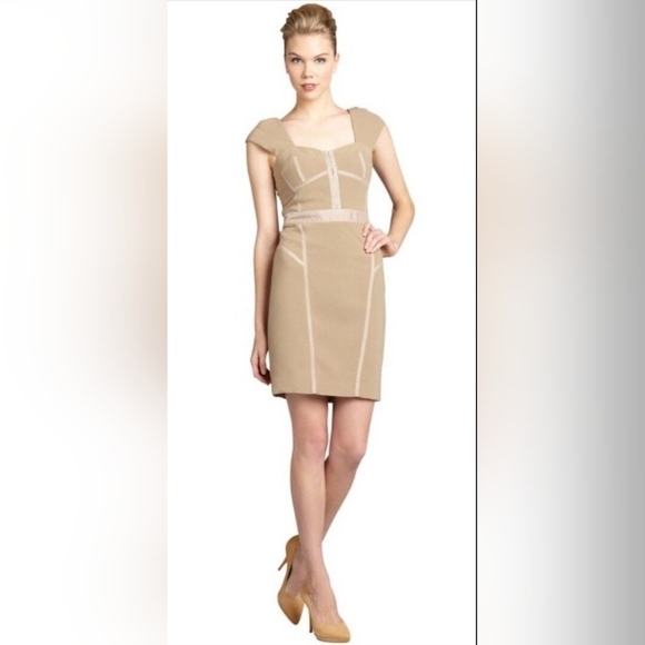 Rebecca Taylor Beige Corset Bodycon Dress Sweetheart Neckline Size 2 - Picture 1 of 16
